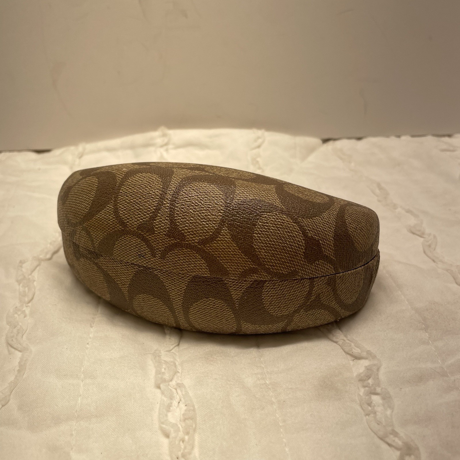 Coach Hard Shell Eye Glass Case Signature Brown Logo W/ Cloth
